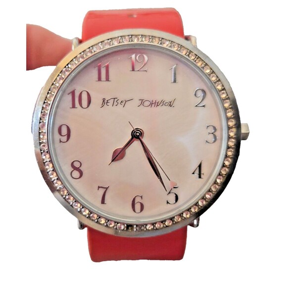 Betsey‎ Johnson Big Face Women's Watch Silver Color Pink Patent Leather - Picture 1 of 10